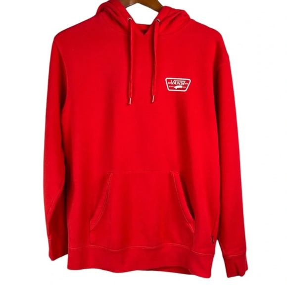 VANS Unisex Full Patch Hoodie Red White Graphic Front Back Kangaroo Pocket Small - Picture 3 of 15
